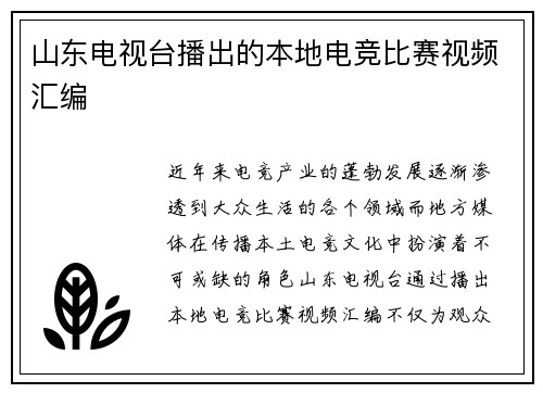 山东电视台播出的本地电竞比赛视频汇编
